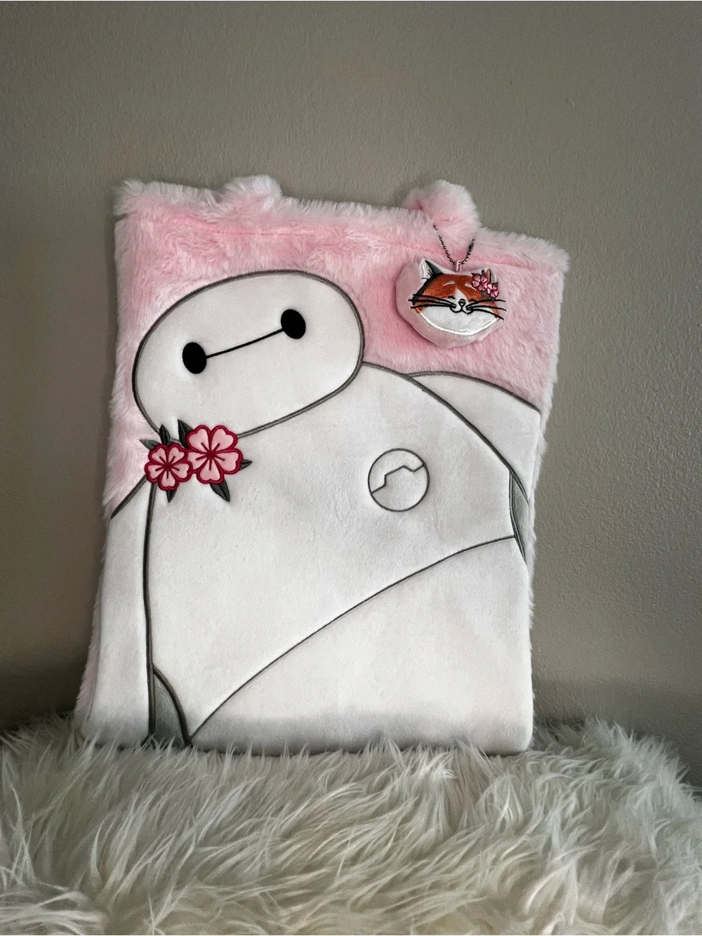 Baymax Plush Faux Fur Tote Bag - Pink and White